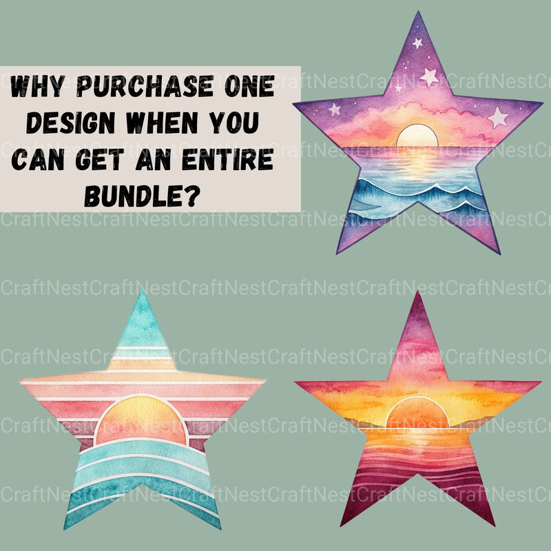 Retro Sunsets Star Clipart Bundle - CraftNest - Digital Crafting and Art