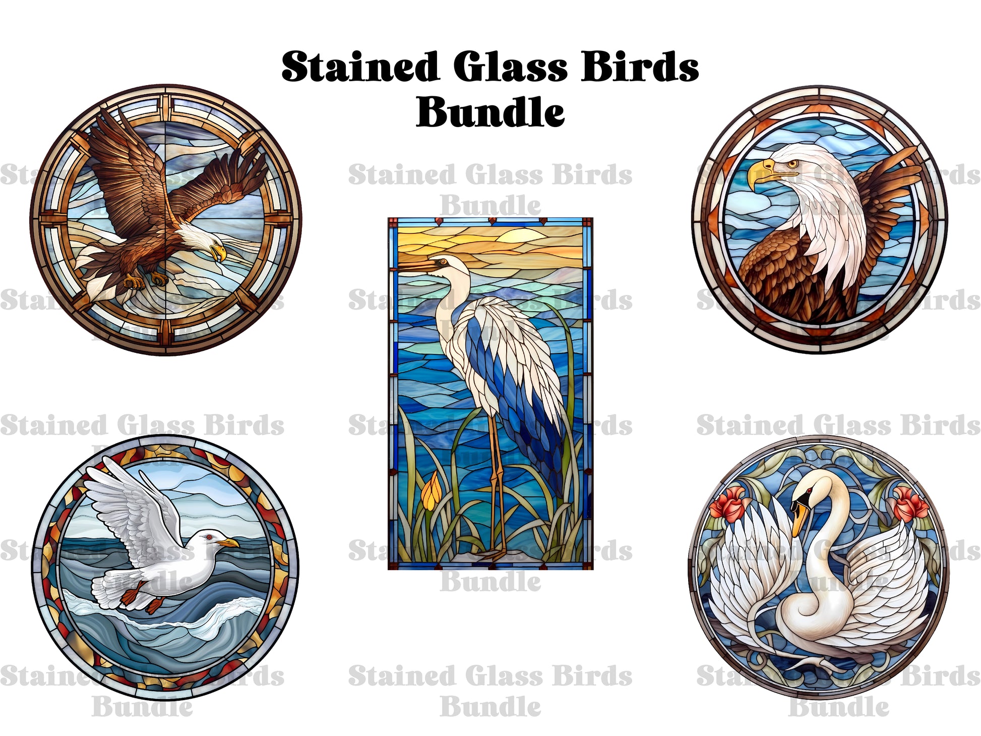 Stained Glass Birds Clipart - CraftNest