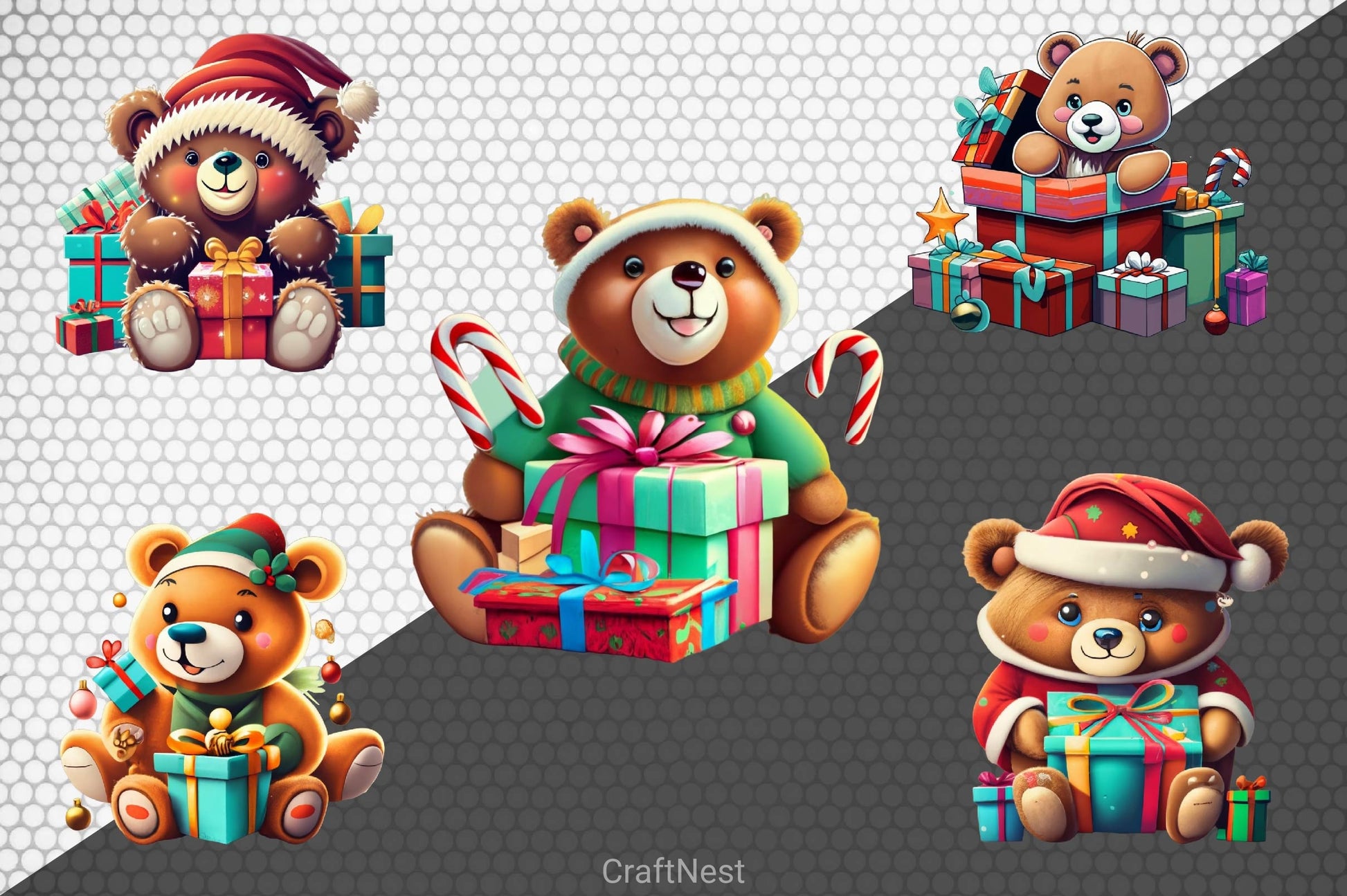 Christmas Teddy Bear Clipart Bundle 2 - CraftNest - Digital Crafting and Art