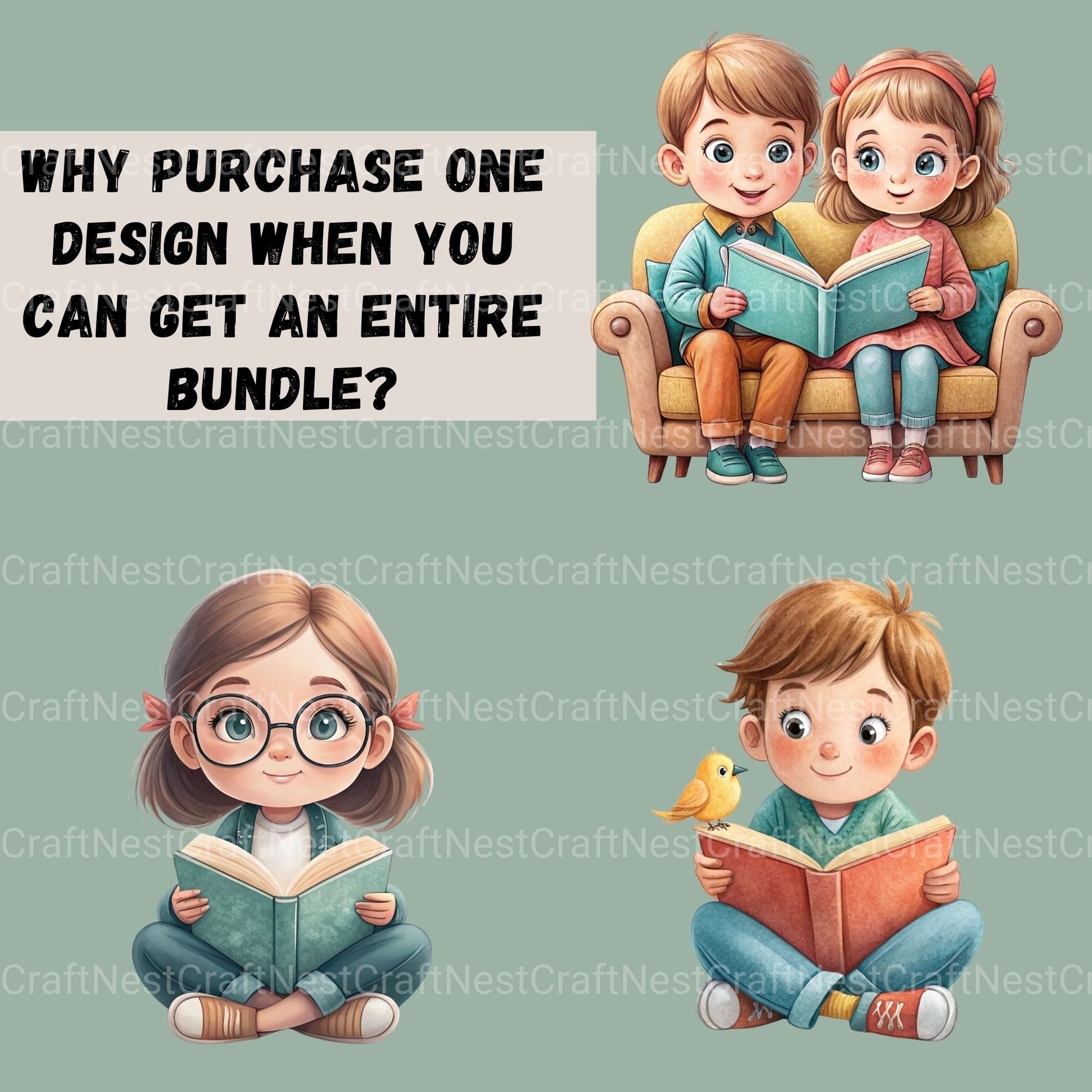 Children Reading Clipart Bundle 1 - CraftNest - Digital Crafting and Art