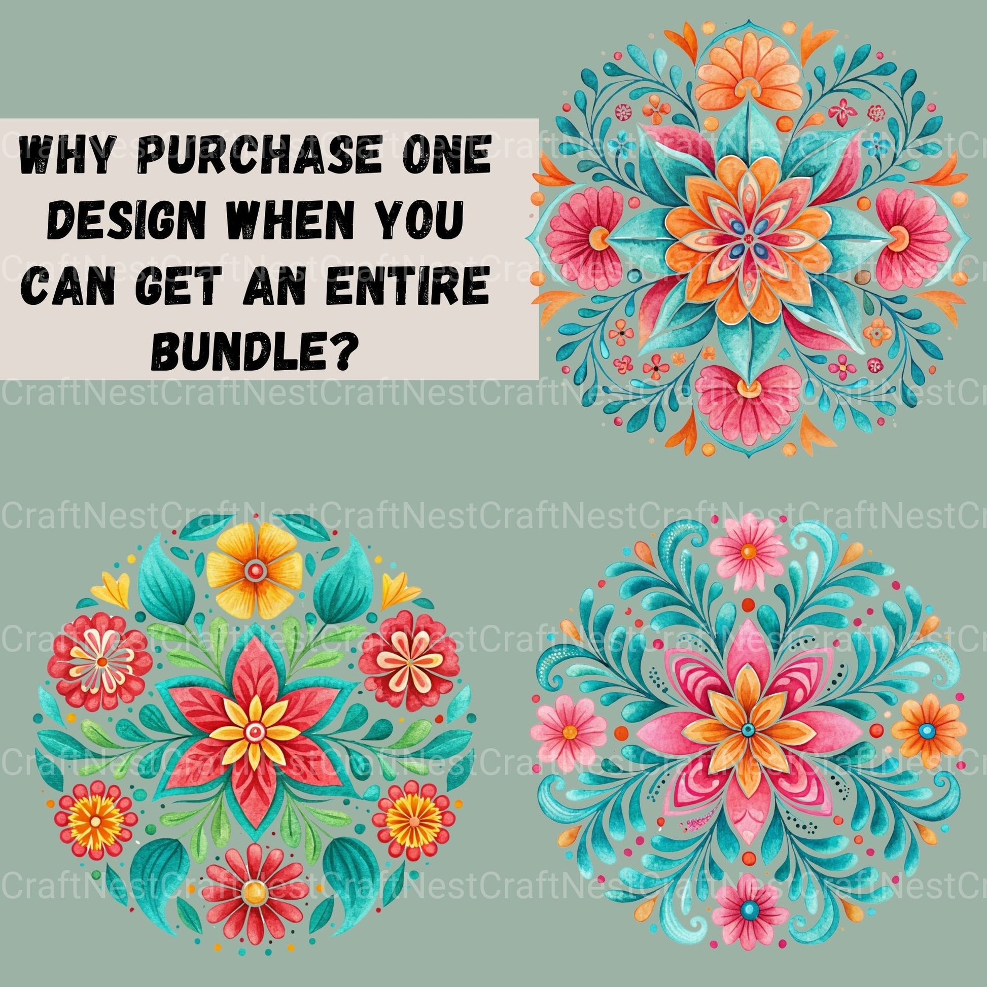 Fiesta Flowers Circle Clipart Bundle - CraftNest - Digital Crafting and Art