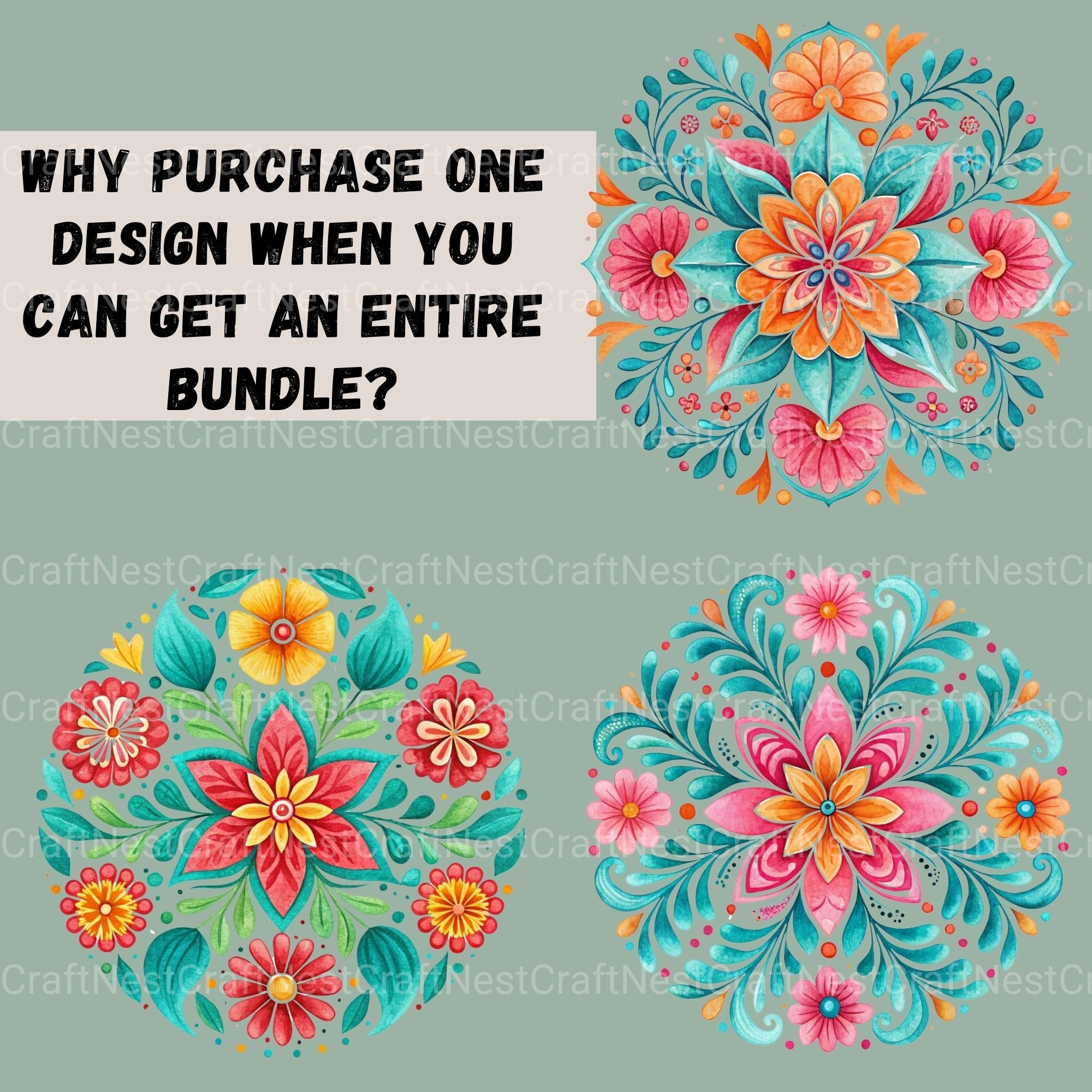 Fiesta Flowers Circle Clipart Bundle - CraftNest - Digital Crafting and Art