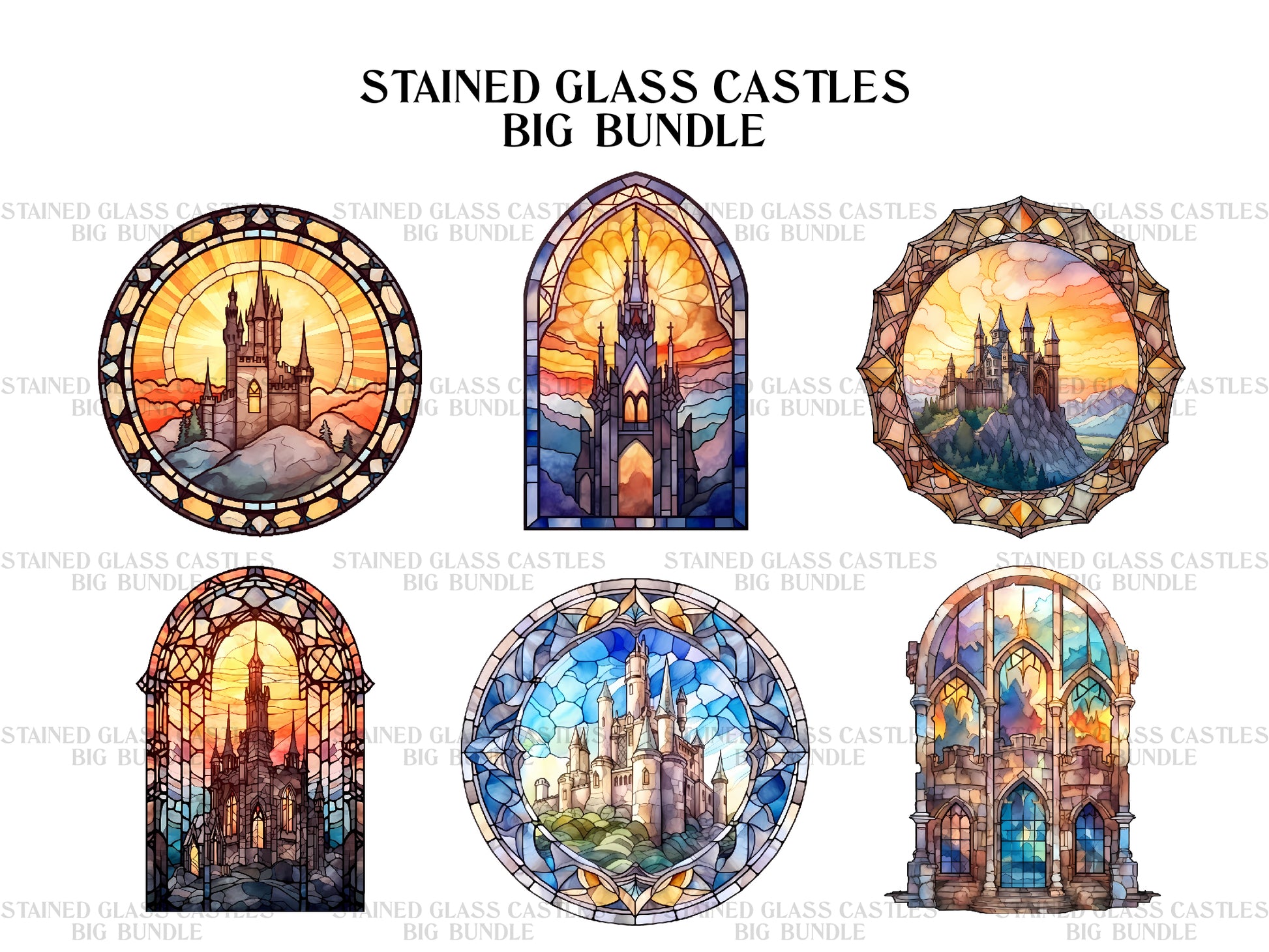 Stained Glass Castles Clipart - CraftNest