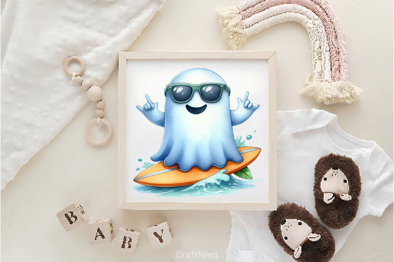 Playful Ghost Surfing Clipart Bundle - CraftNest - Digital Crafting and Art