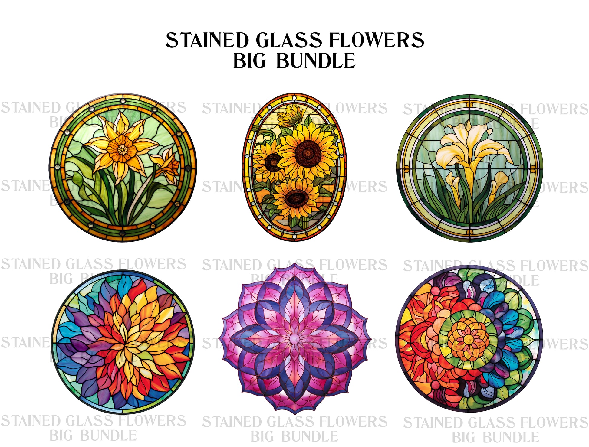 Stained Glass Flowers Clipart - CraftNest