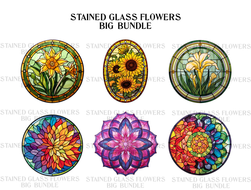 Stained Glass Flowers Clipart - CraftNest