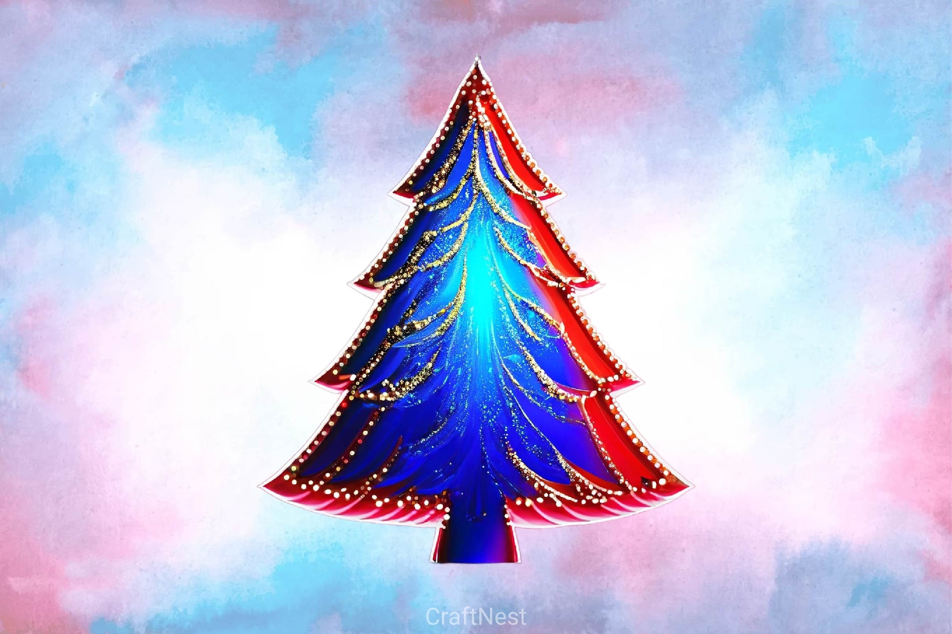Blue And Red Glam Christmas Tree Clipart Bundle - CraftNest - Digital Crafting and Art