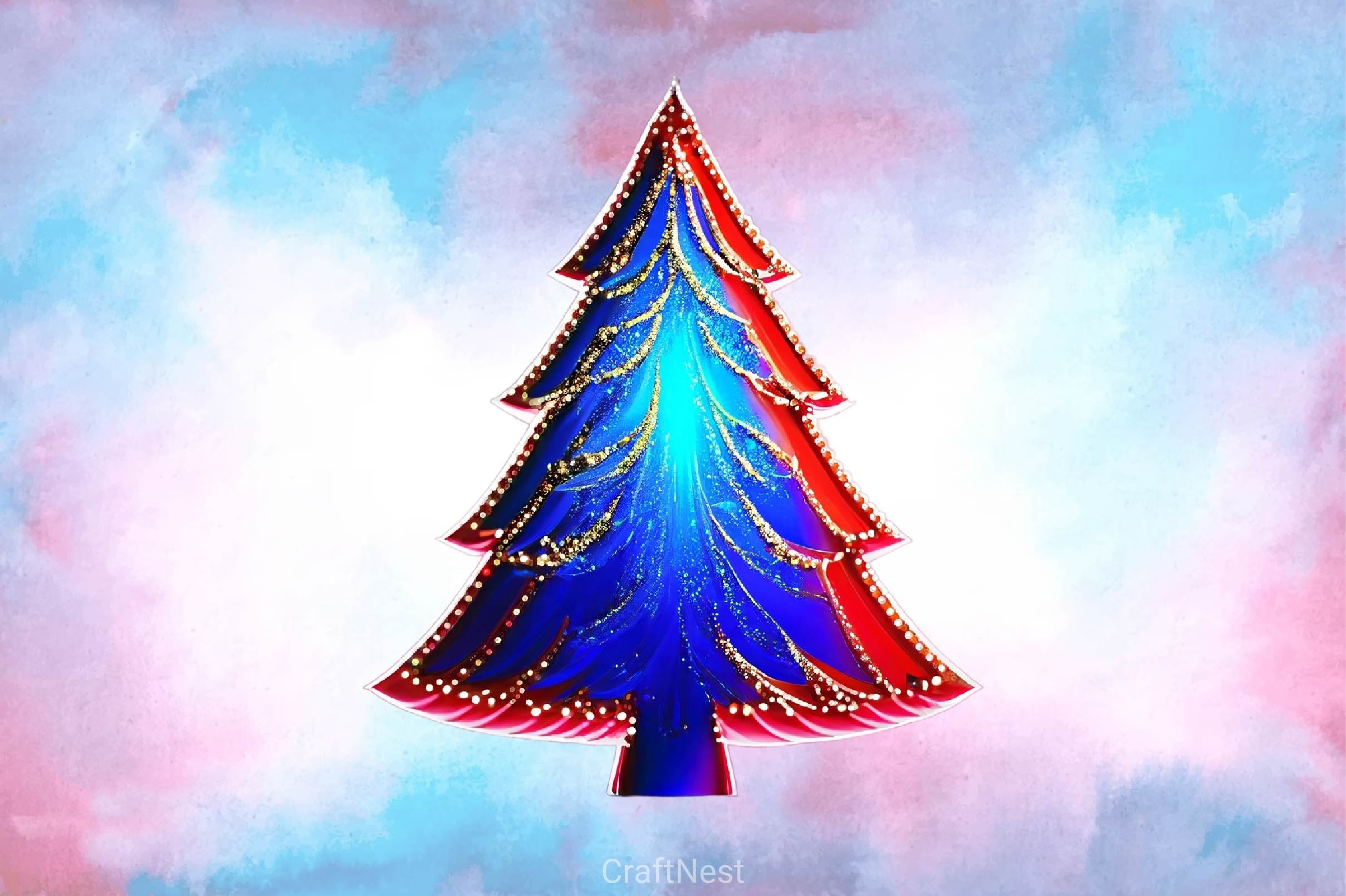 Blue And Red Glam Christmas Tree Clipart Bundle - CraftNest - Digital Crafting and Art