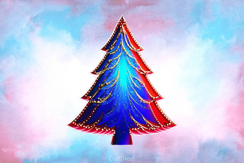 Blue And Red Glam Christmas Tree Clipart Bundle - CraftNest - Digital Crafting and Art