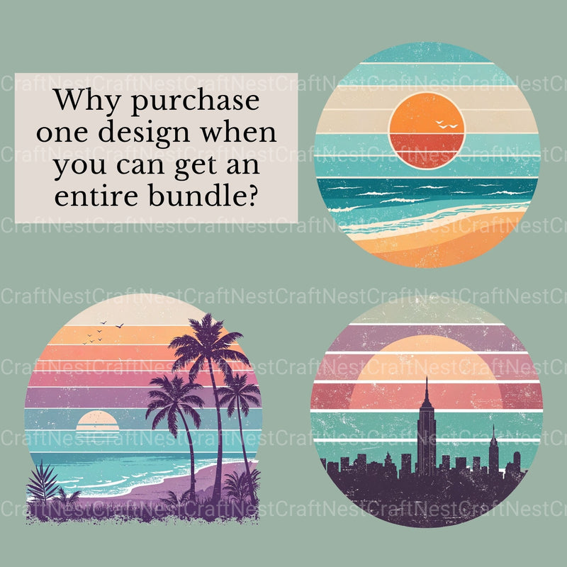 Retro Sunsets 3 Clipart Bundle - CraftNest - Digital Crafting and Art