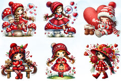Red Valentine Gnome Girl Clipart Bundle - CraftNest - Digital Crafting and Art