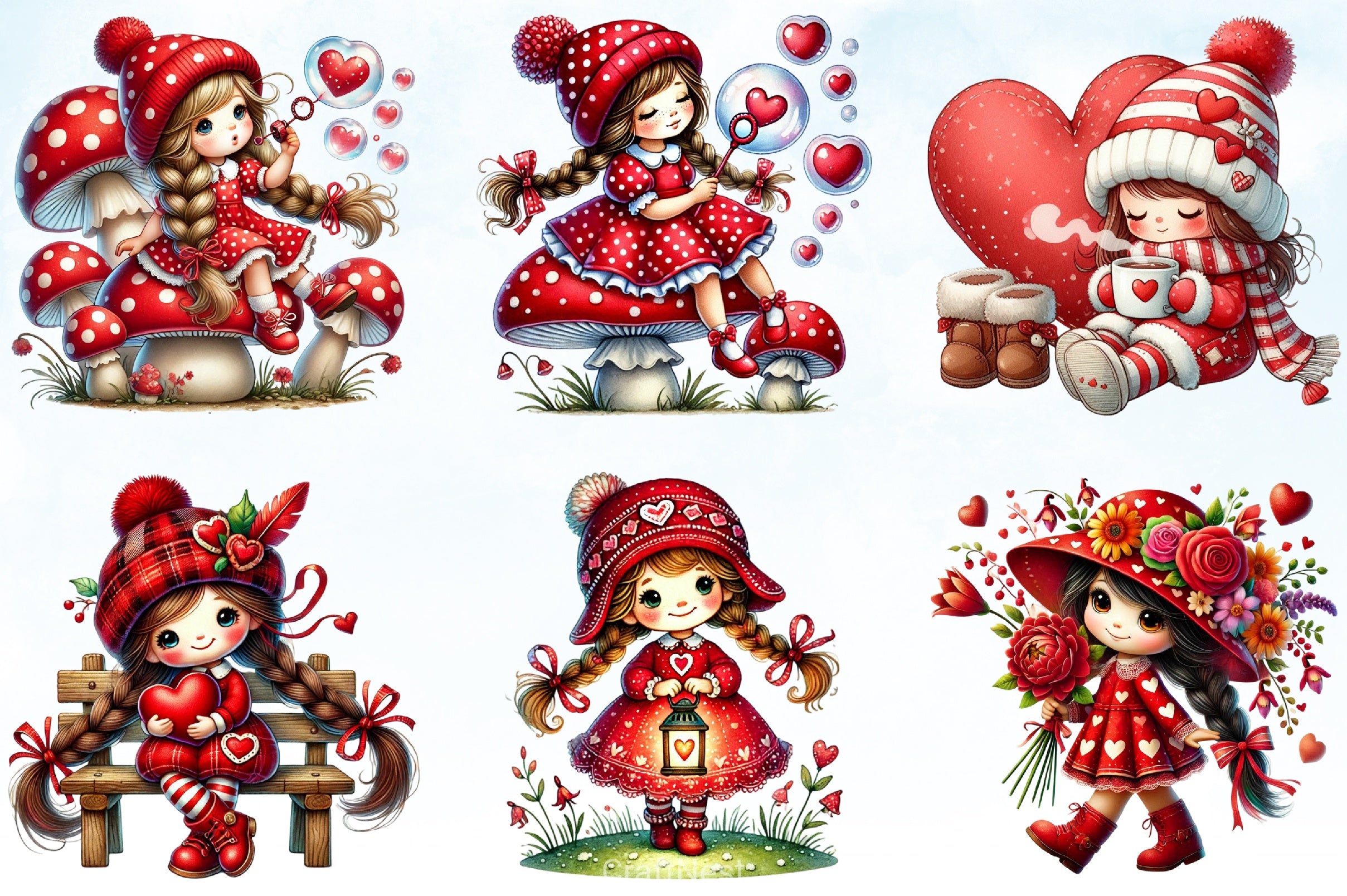 Red Valentine Gnome Girl Clipart Bundle - CraftNest - Digital Crafting and Art