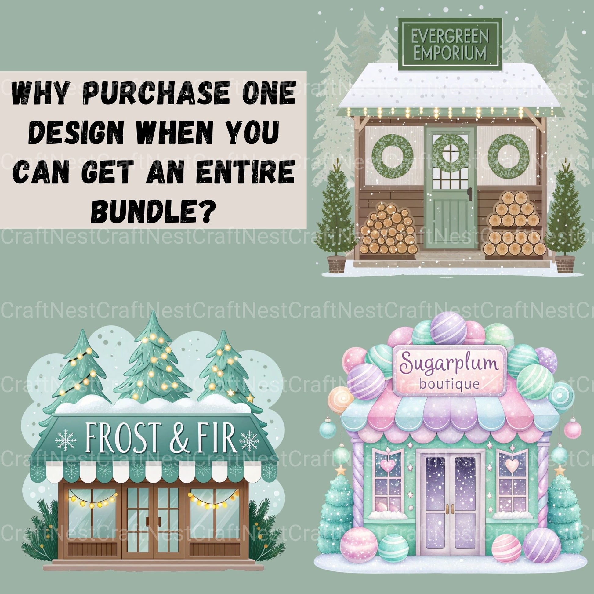 Village Shops Winter Clipart Bundle - CraftNest - Digital Crafting and Art