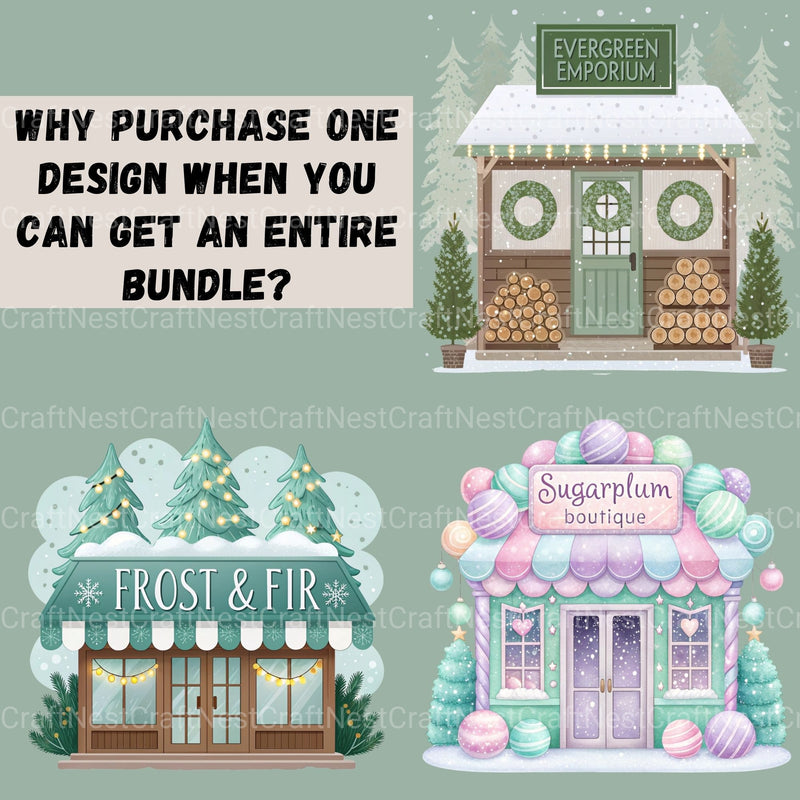 Village Shops Winter Clipart Bundle - CraftNest - Digital Crafting and Art