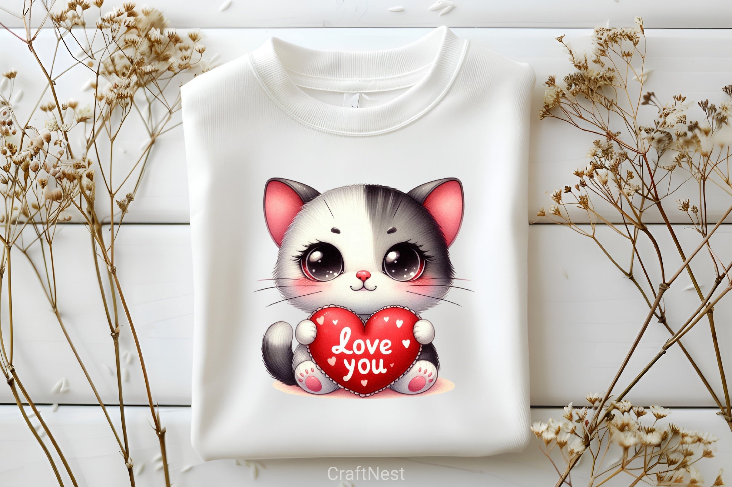 Love You Cat Valentine's Day Clipart Bundle 7 - CraftNest - Digital Crafting and Art