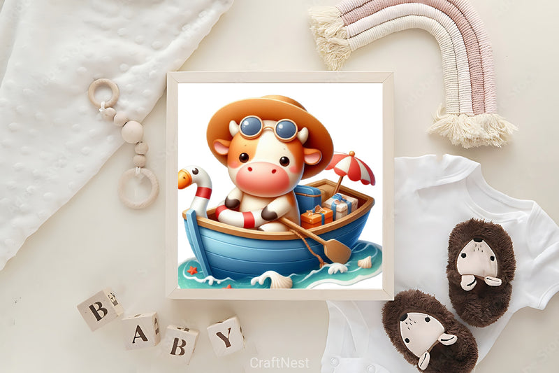 Cute Cow Boat Summer Clipart Bundle - CraftNest - Digital Crafting and Art