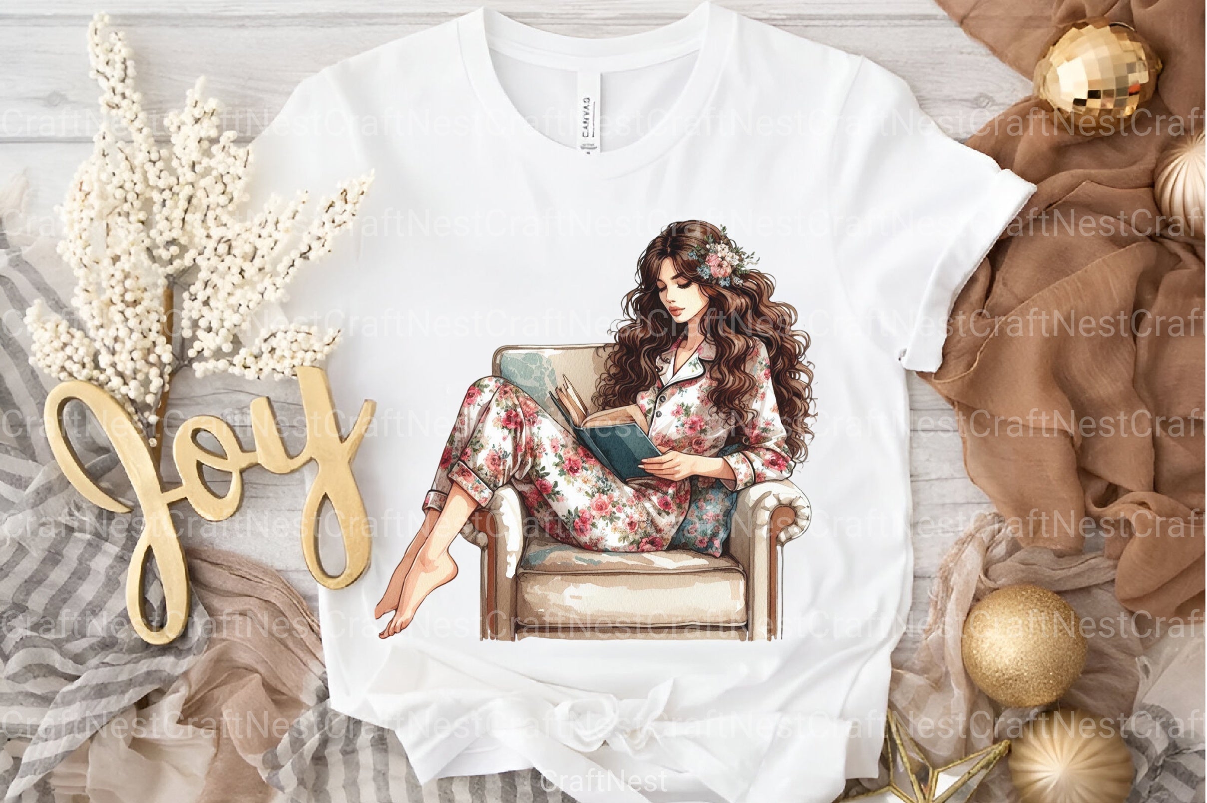 Christmas Winter Woman Reading on Sofa Clipart Bundle - CraftNest - Digital Crafting and Art