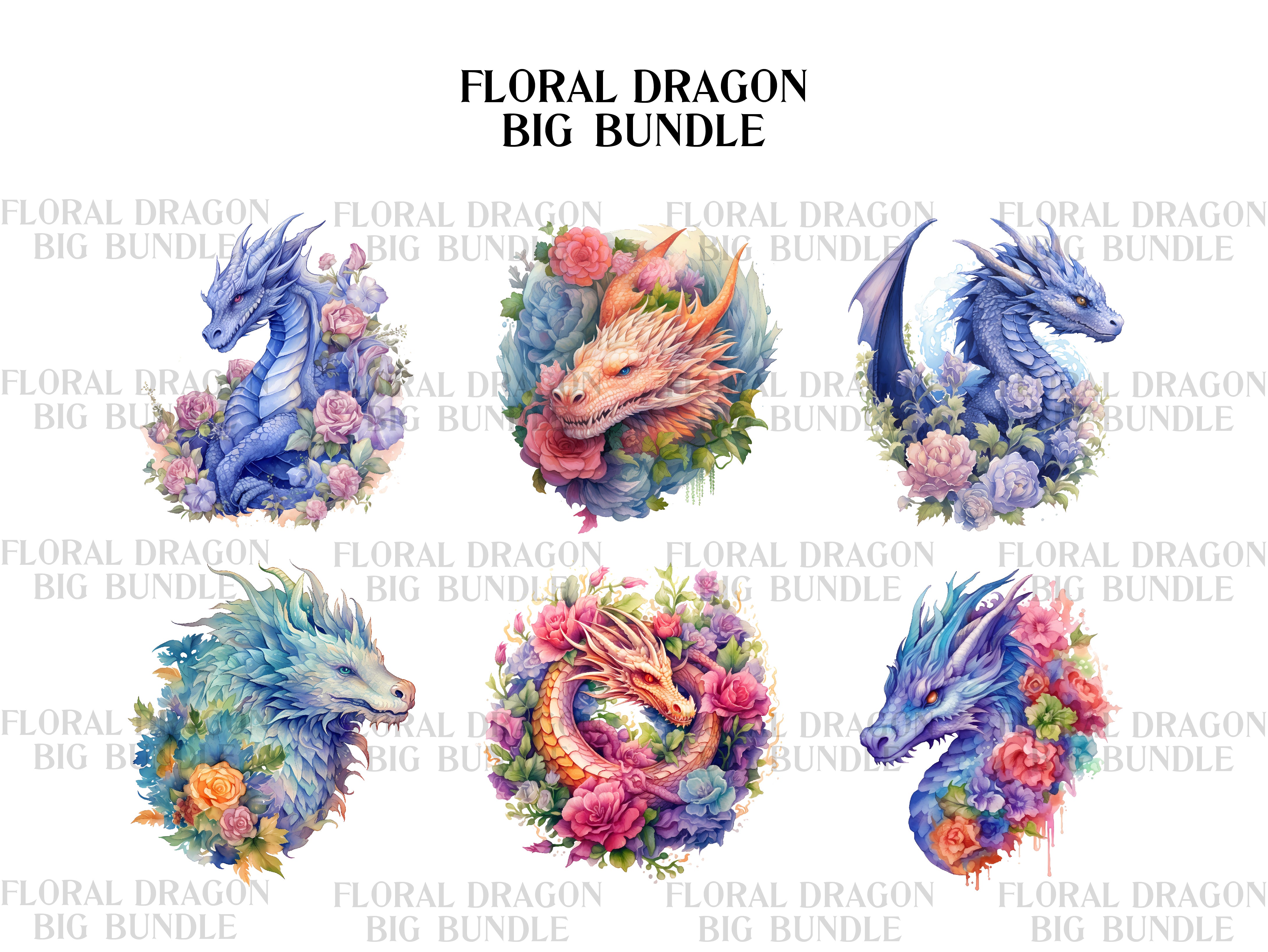 Floral Dragons Clipart - CraftNest