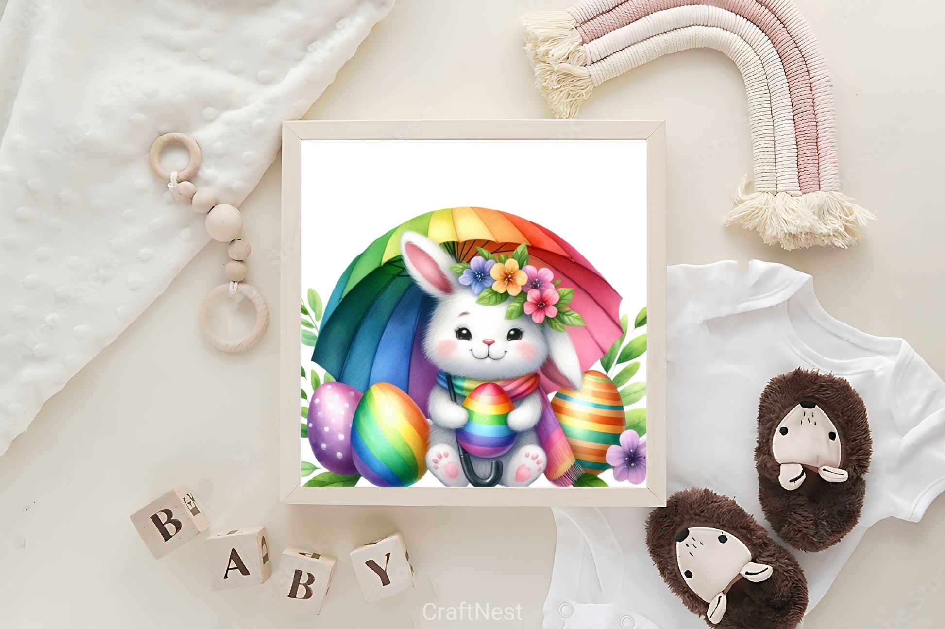 Easter Bunny Rainbow Umbrella Clipart Bundle - CraftNest - Digital Crafting and Art