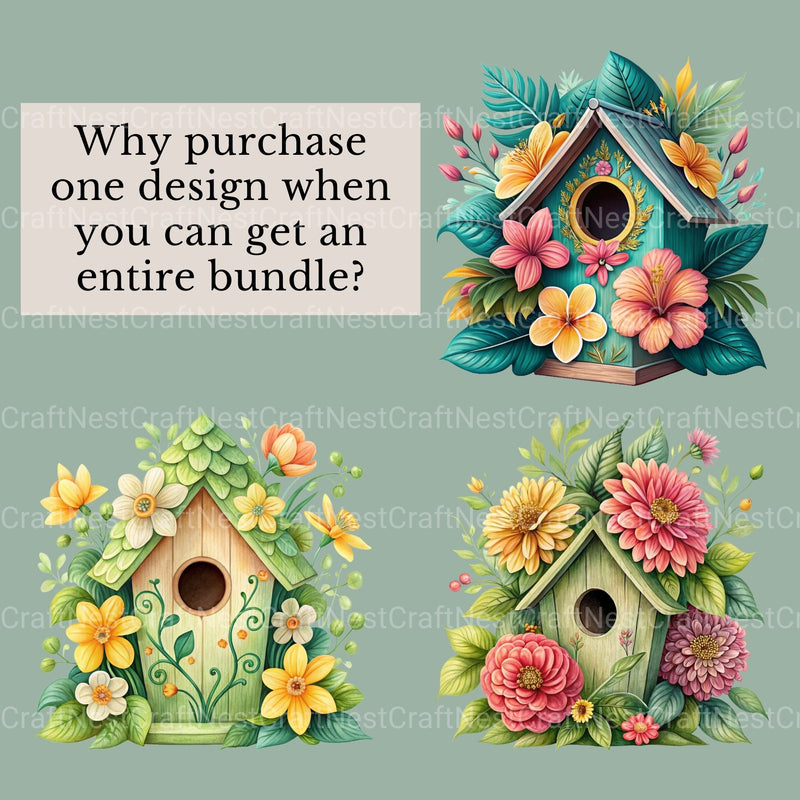 Birdhouses Flowers Clipart Bundle - CraftNest - Digital Crafting and Art