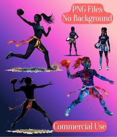 Girls Flag Football Silhouette Clipart Bundle - CraftNest - Digital Crafting and Art