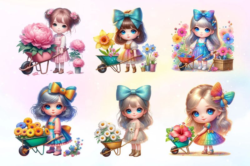 Little Cute Girl And Flowers Clipart Bundle 2 - CraftNest - Digital Crafting and Art