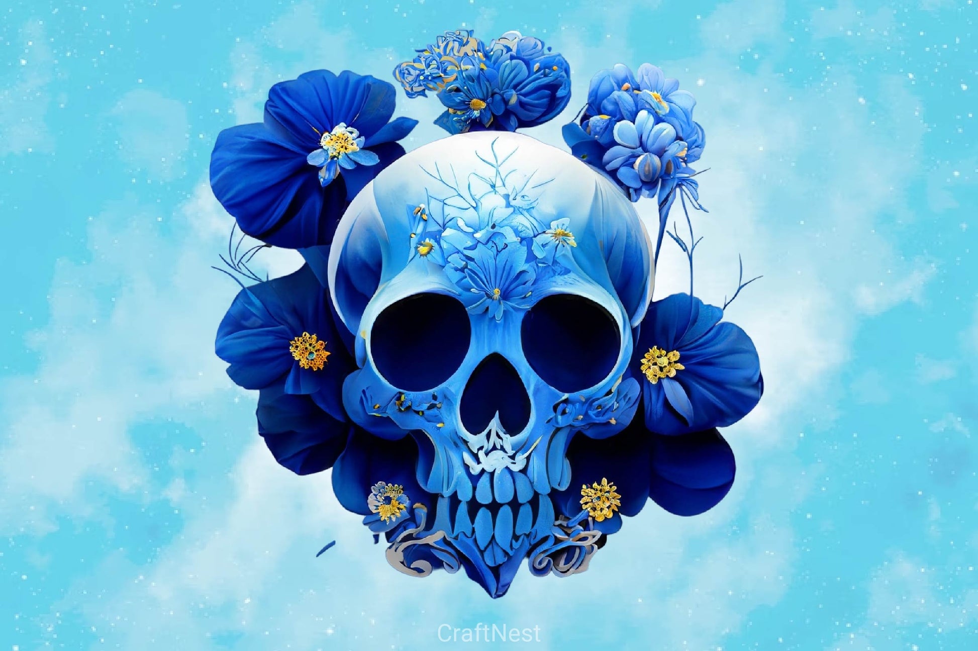 Royal Blue Floral Skulls Clipart Bundle - CraftNest - Digital Crafting and Art