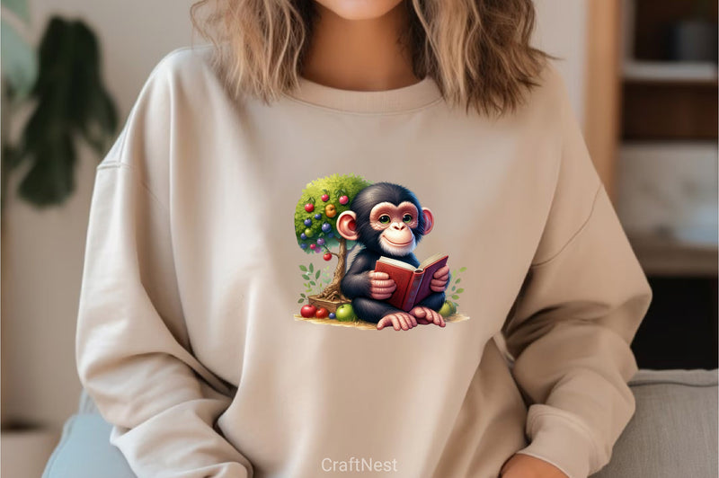 Cute Monkey Reading Clipart Bundle - CraftNest - Digital Crafting and Art