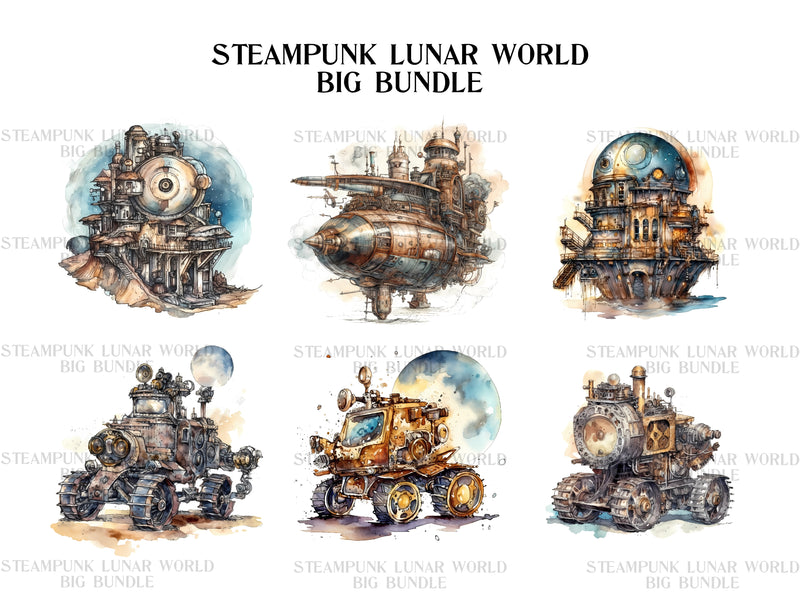 Steampunk Lunar World Clipart - CraftNest