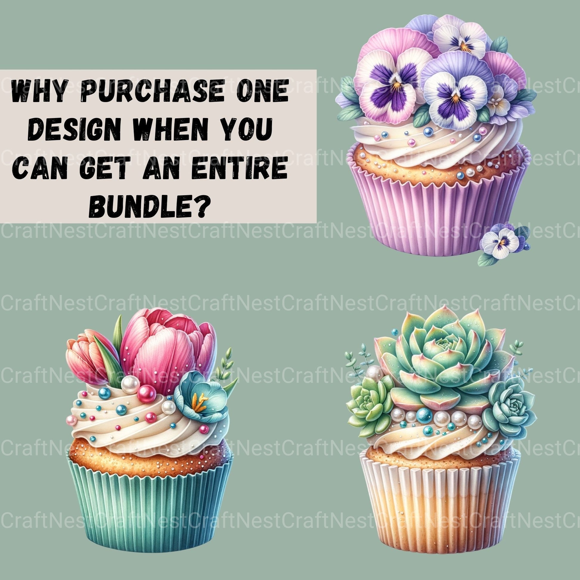 Cupcakes Floral Clipart Bundle - CraftNest - Digital Crafting and Art