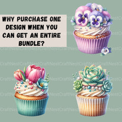 Cupcakes Floral Clipart Bundle - CraftNest - Digital Crafting and Art