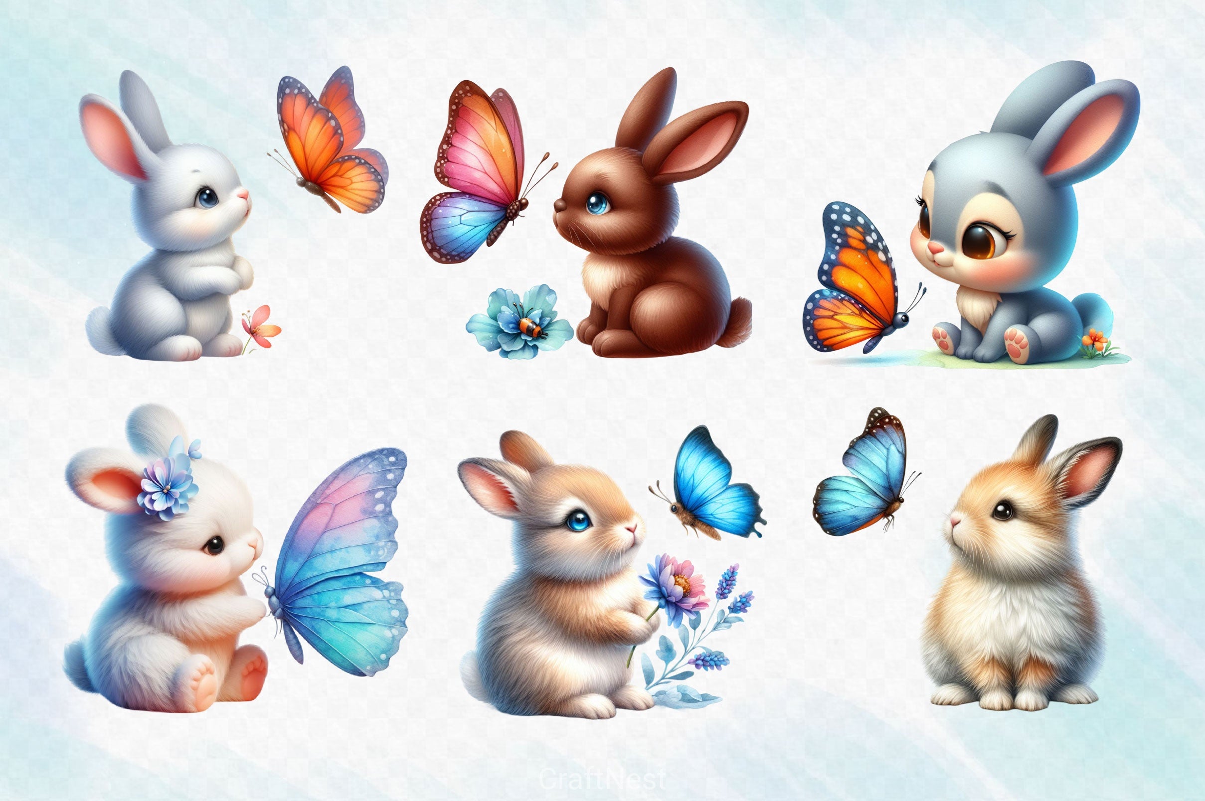 Bunny And Butterfly Clipart Bundle 2 - CraftNest - Digital Crafting and Art