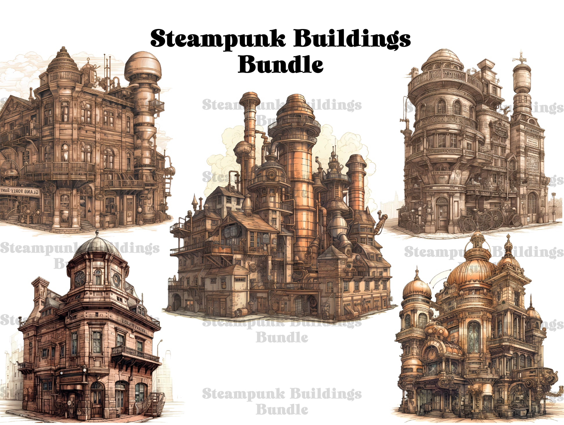 Steampunk Buildings Clipart - CraftNest