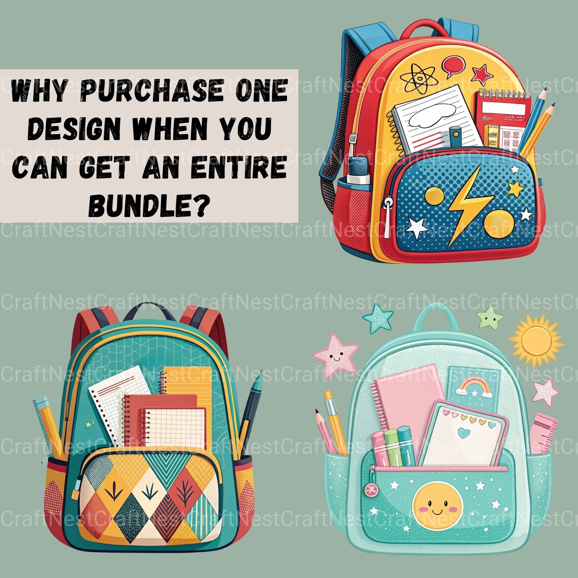 School Backpacks Clipart Bundle - CraftNest - Digital Crafting and Art