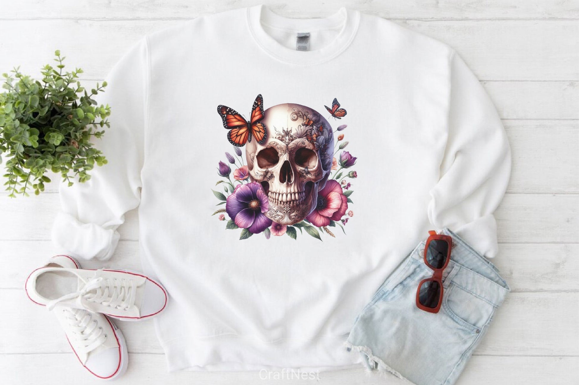 Floral Skull & Butterflies Clipart Bundle - CraftNest - Digital Crafting and Art