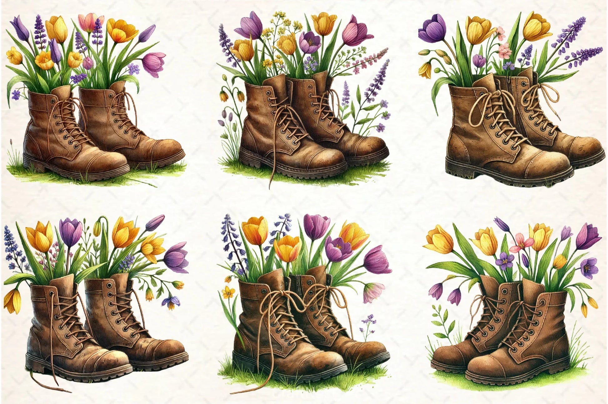Vintage Boots with Flowers Clipart Bundle - CraftNest - Digital Crafting and Art