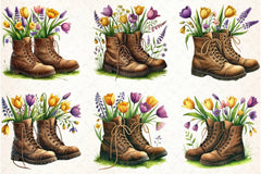 Vintage Boots with Flowers Clipart Bundle - CraftNest - Digital Crafting and Art