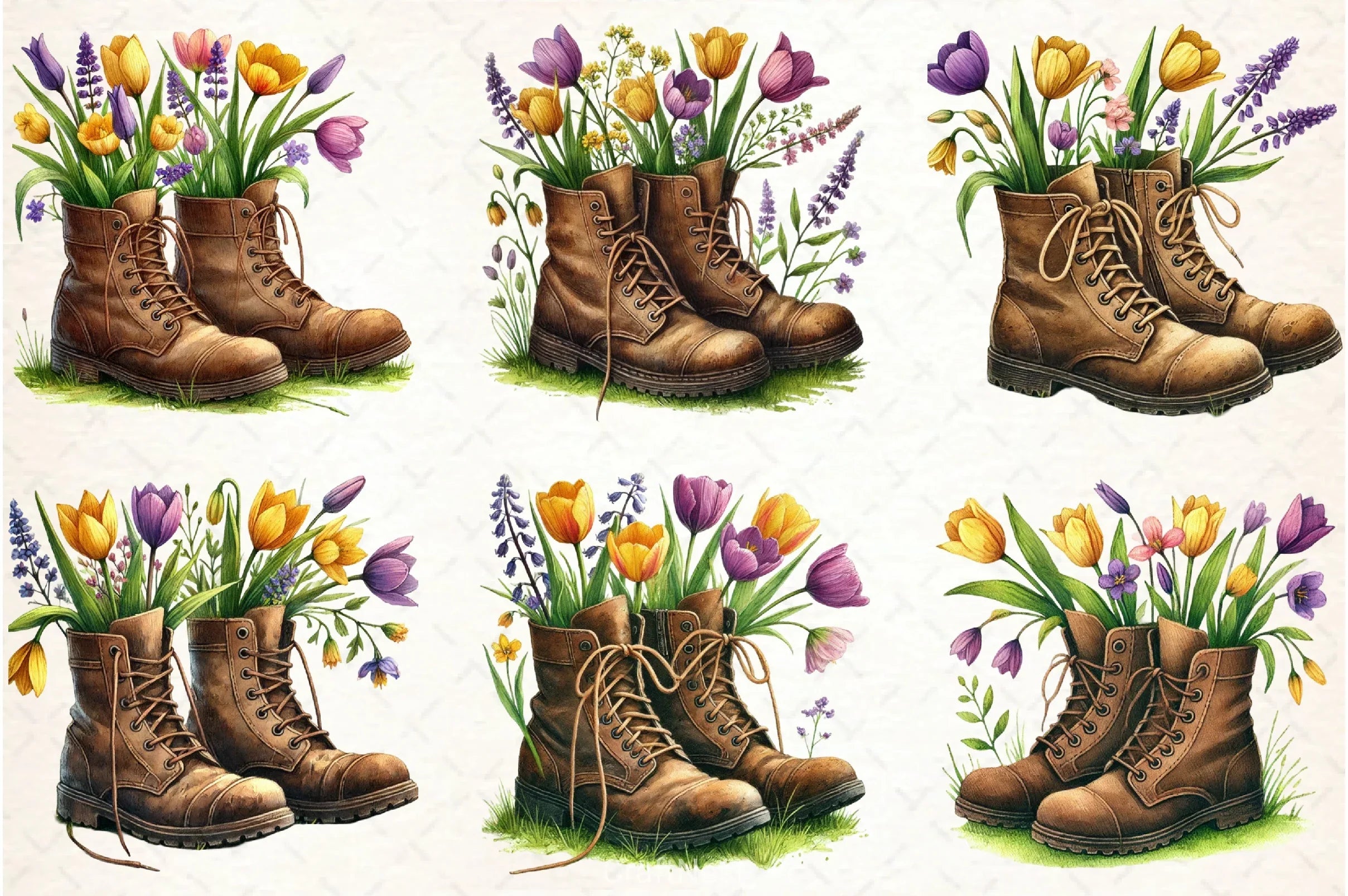 Vintage Boots with Flowers Clipart Bundle - CraftNest - Digital Crafting and Art