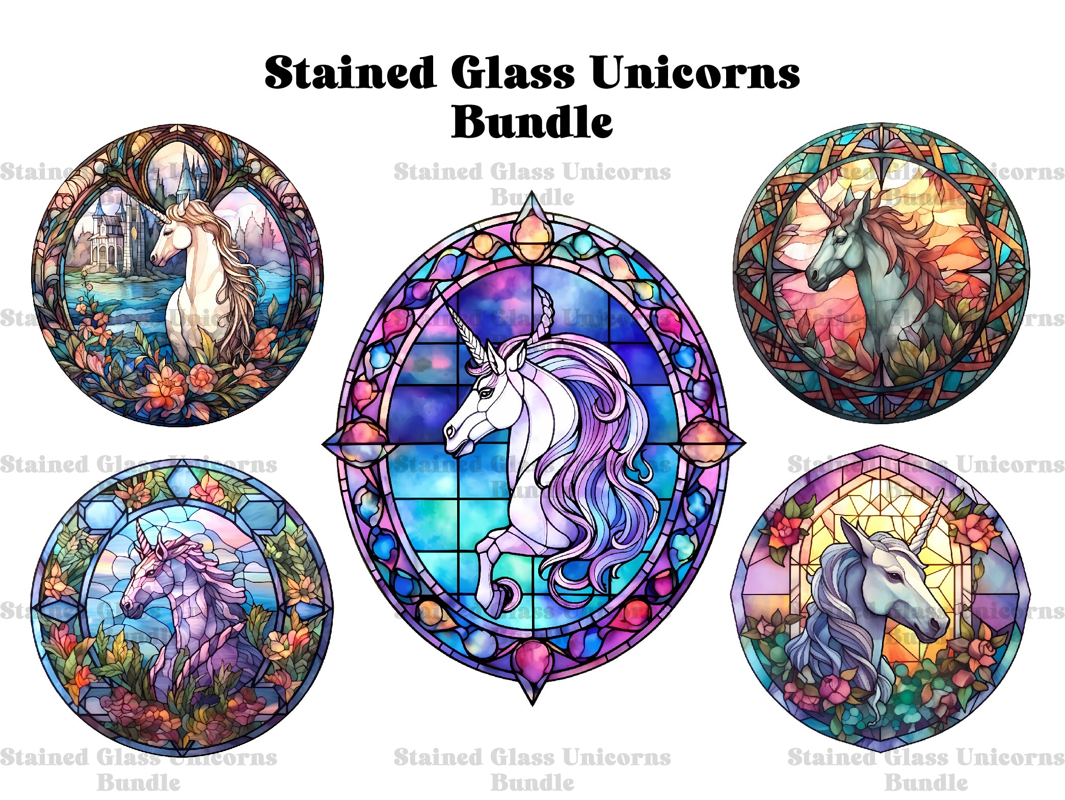 Stained Glass Unicorns Clipart - CraftNest