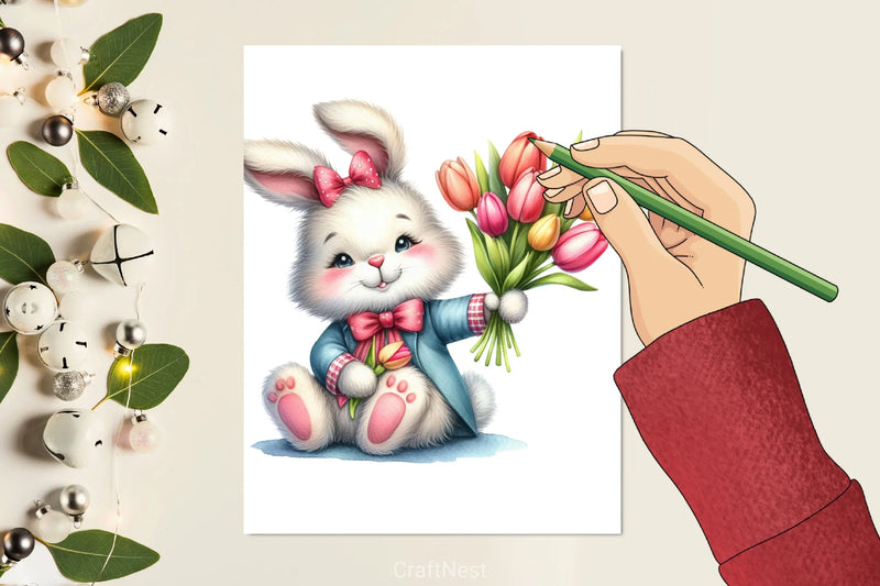 Bunny Spring Flowers Clipart Bundle 9 - CraftNest - Digital Crafting and Art