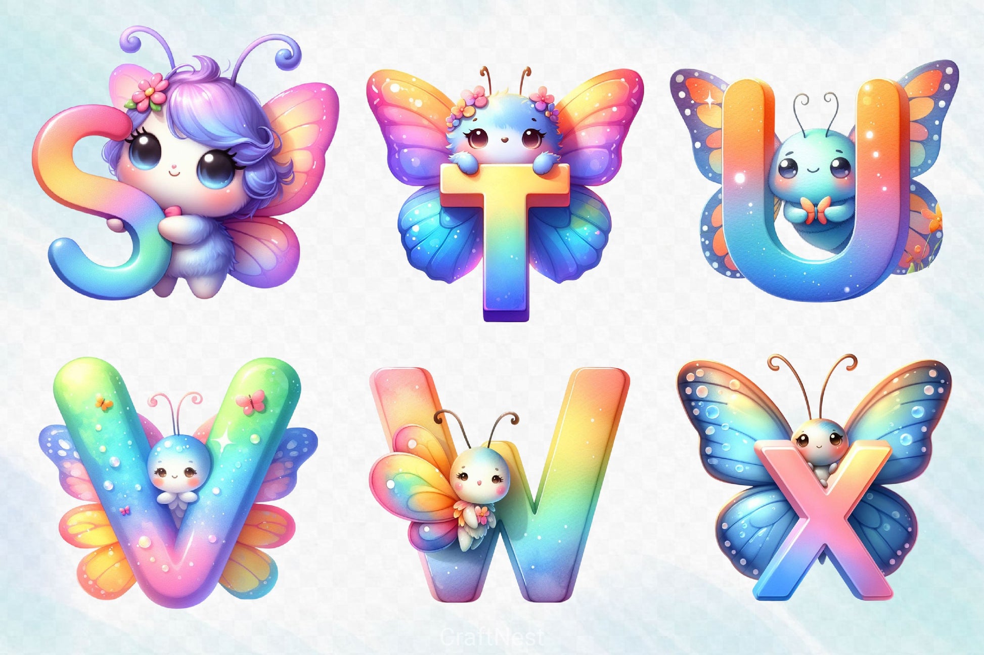 Cute Butterfly Alphabet Clipart Bundle - CraftNest - Digital Crafting and Art