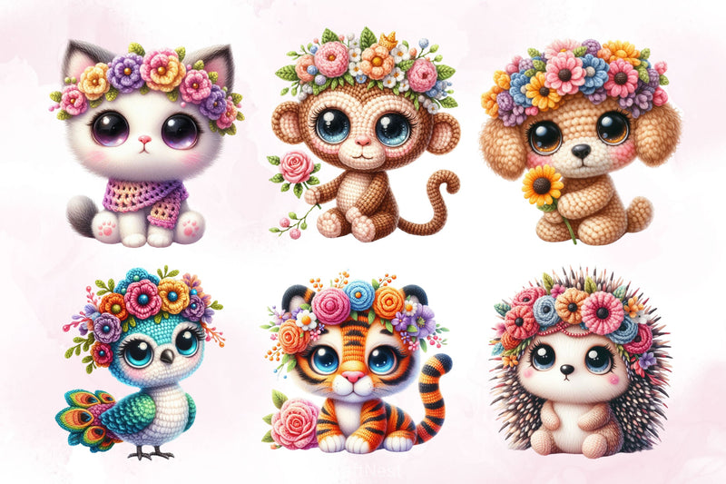 Crochet Animals And Flower Clipart Bundle - CraftNest - Digital Crafting and Art