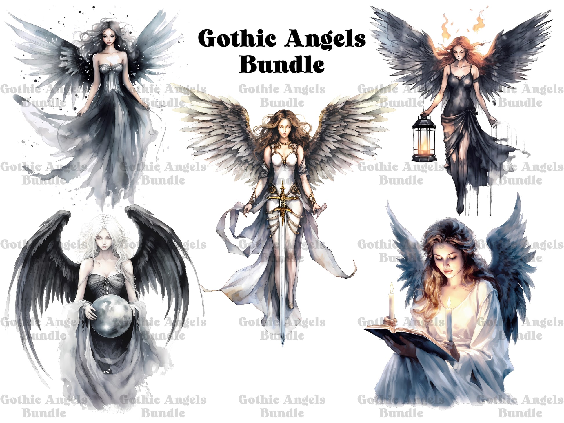 Gothic Angels Clipart - CraftNest