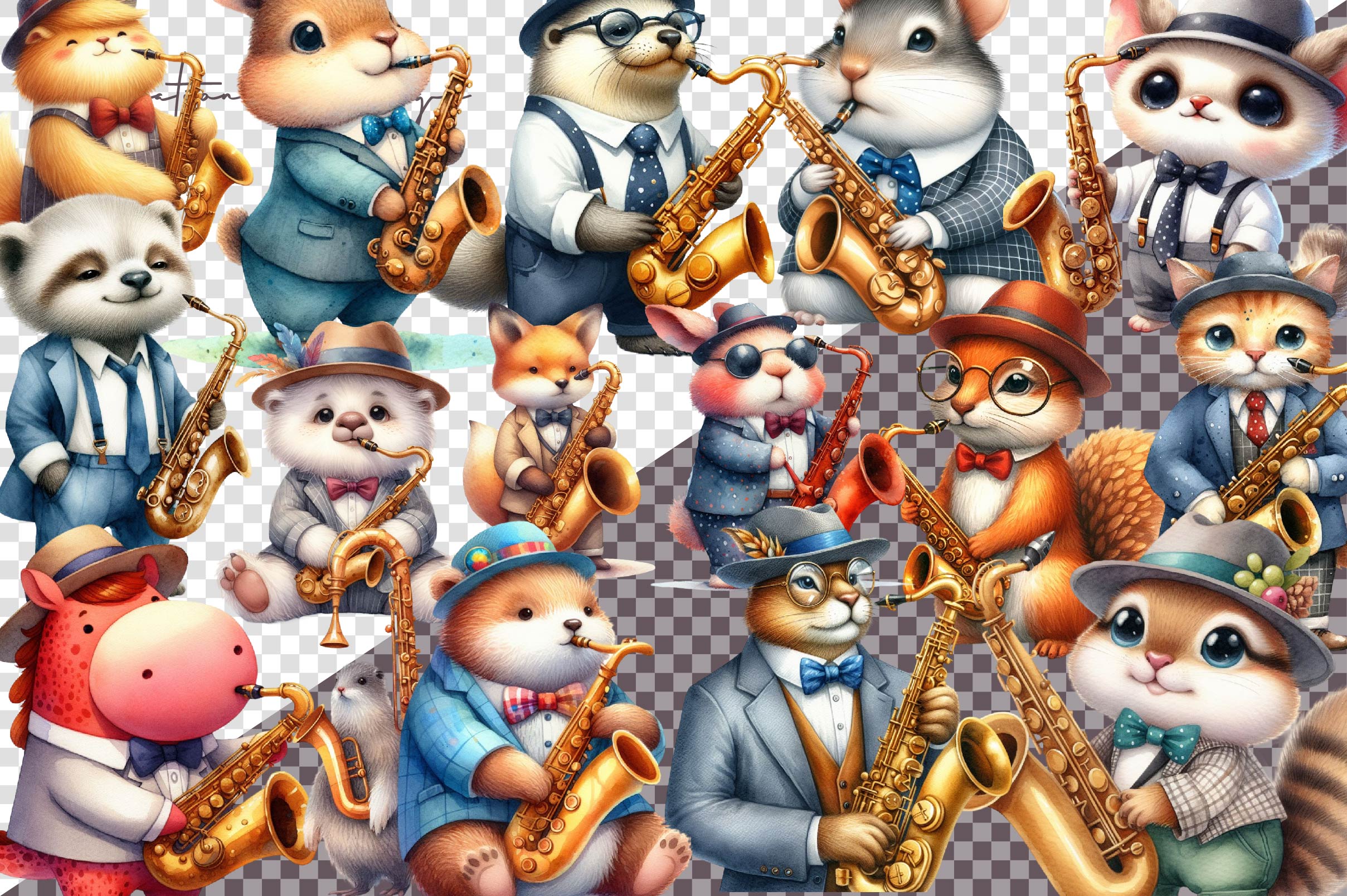 Animal Saxophone Guy Clipart Bundle - CraftNest - Digital Crafting and Art
