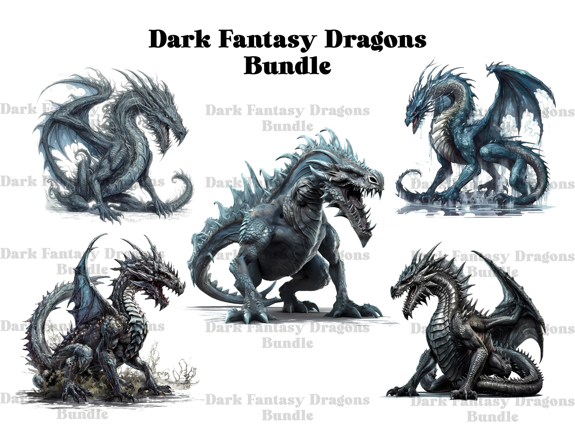 Dark Fantasy Dragons Clipart - CraftNest