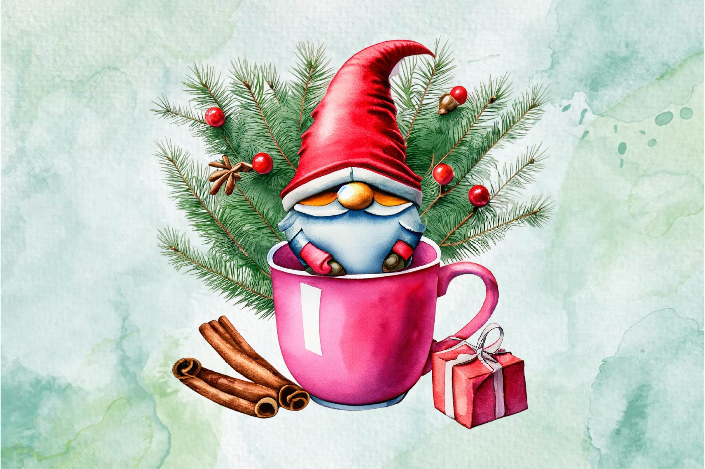 Christmas Gnome In A Cup Clipart Bundle - CraftNest - Digital Crafting and Art
