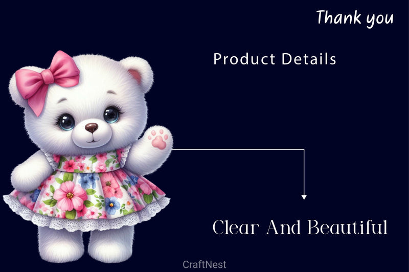 Cute White Teddy Bear Clipart Bundle - CraftNest - Digital Crafting and Art