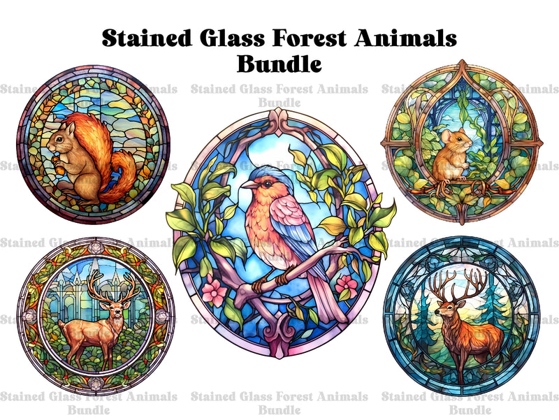 Stained Glass Forest Animals Clipart - CraftNest