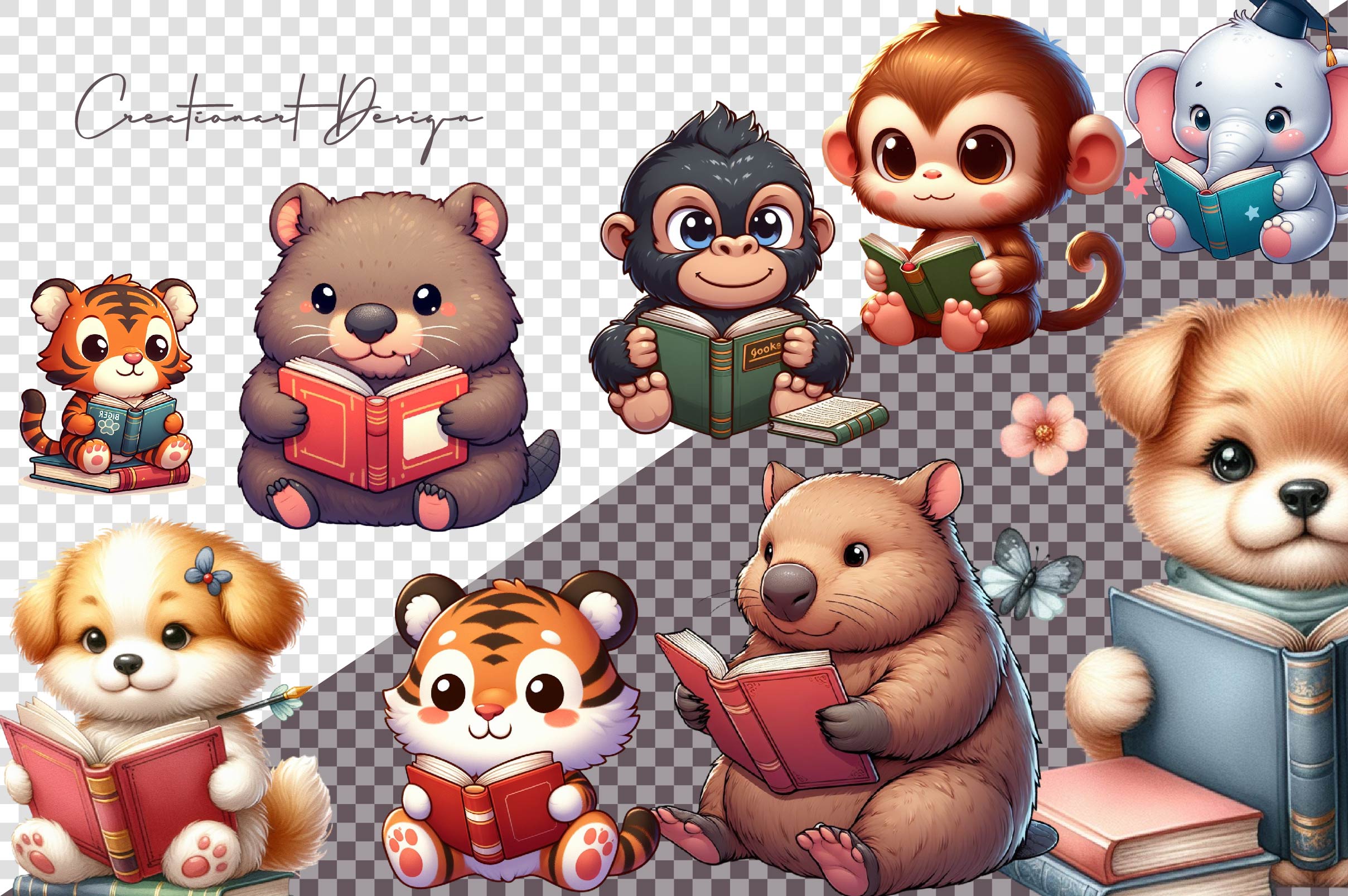 Animals Reading Book Clipart Bundle 1 - CraftNest - Digital Crafting and Art