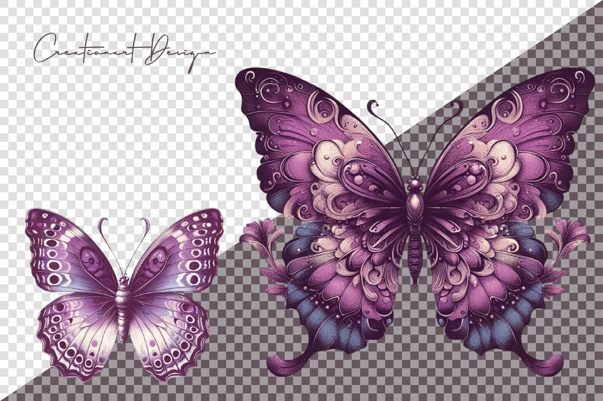 Vintage Purple Butterflies Clipart Bundle - CraftNest - Digital Crafting and Art